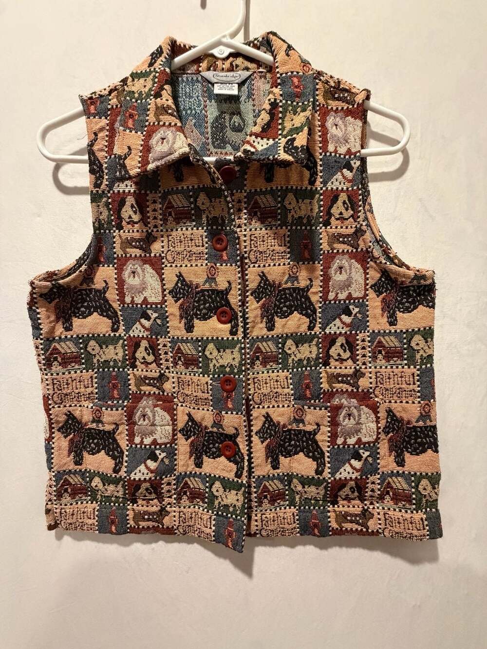 Stonebridge Vintage 90s Tapestry Dog Print Button Front Vest Size PS